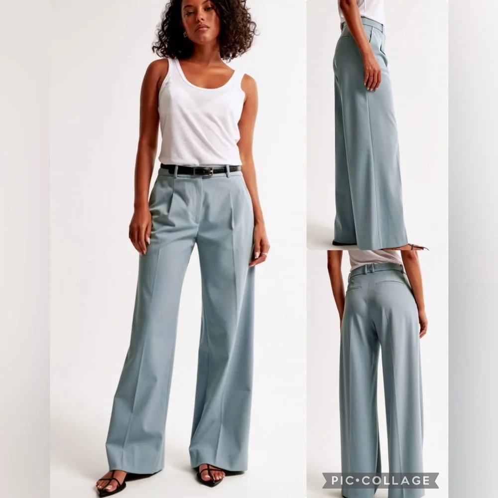 Abercrombie & Fitch Wide Leg Trousers in Bright Blue